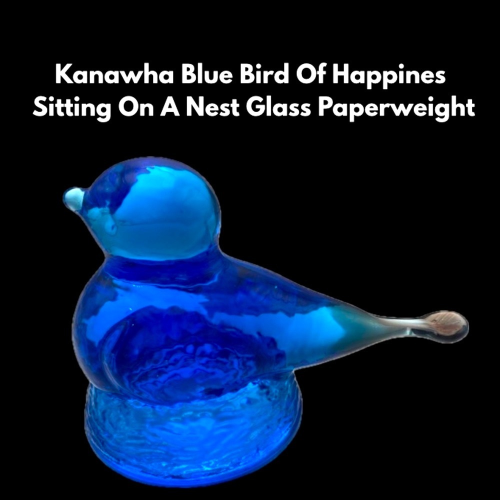 Kanawha Blue Bird Of Happiness Sitting On A Nest Glass Paperweight